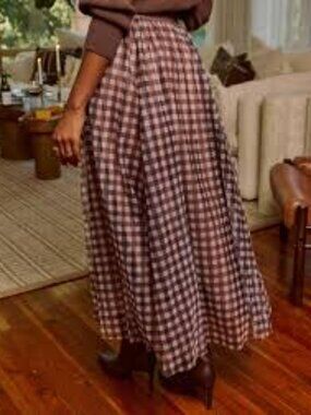 VICI Adult Table Mesh Gingham Maxi Skirt - Mocha / M